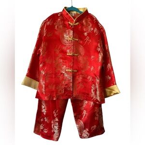 Kid’s Red Dragon Chinese New Year Outfit Costume Jacket & Pants- Size 10